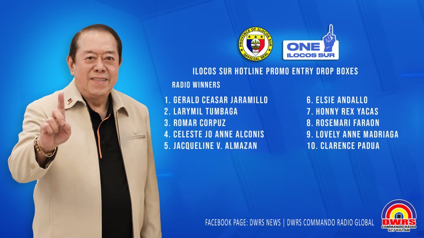 CONGRATULATIONS| Dagitoy dagiti nangabak iti pa-promo iti maika-24 nga anibersaryo ti Ilocos Sur Hotline. Sagut ni Governor Jerry Singson.