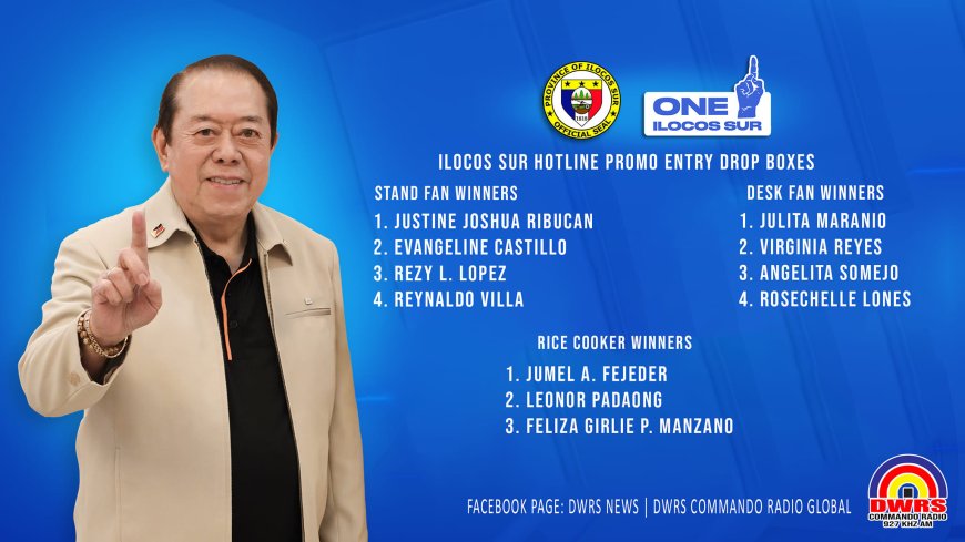 CONGRATULATIONS| Dagitoy dagiti nangabak iti pa-promo iti maika-24 nga anibersaryo ti Ilocos Sur Hotline. Sagut ni Governor Jerry Singson.