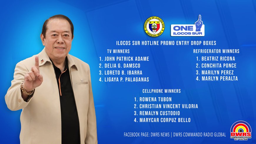 CONGRATULATIONS| Dagitoy dagiti nangabak iti pa-promo iti maika-24 nga anibersaryo ti Ilocos Sur Hotline. Sagut ni Governor Jerry Singson.